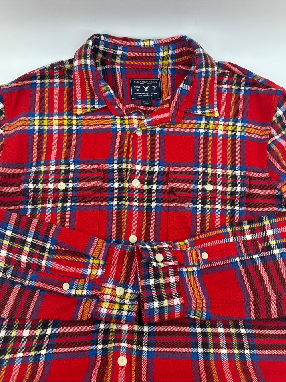 American Eagle Red Plaid Cotton Flannel Shirt Men’s Large